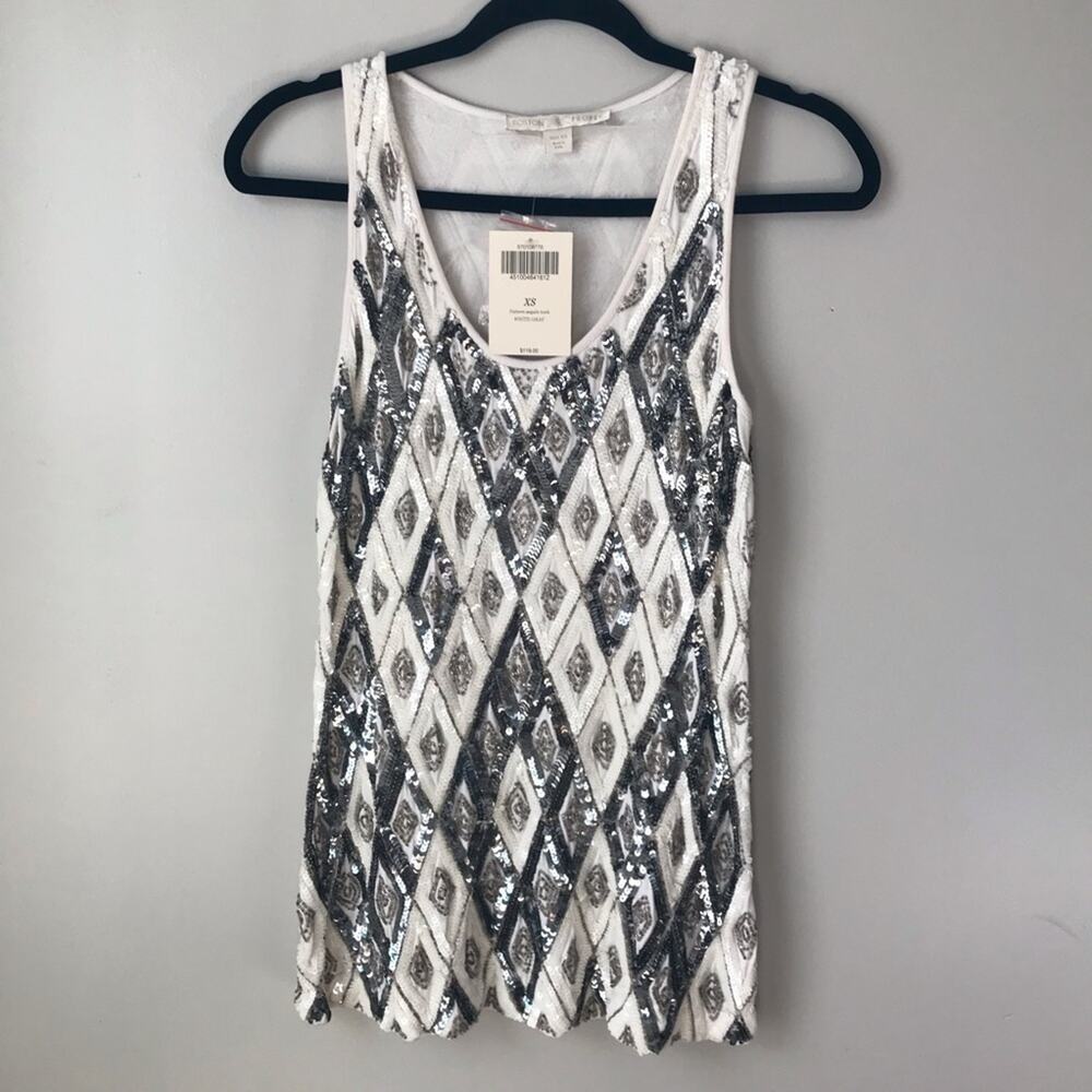 Boston proper xs pattern sequin tank white gray sparkly embellished party fancy